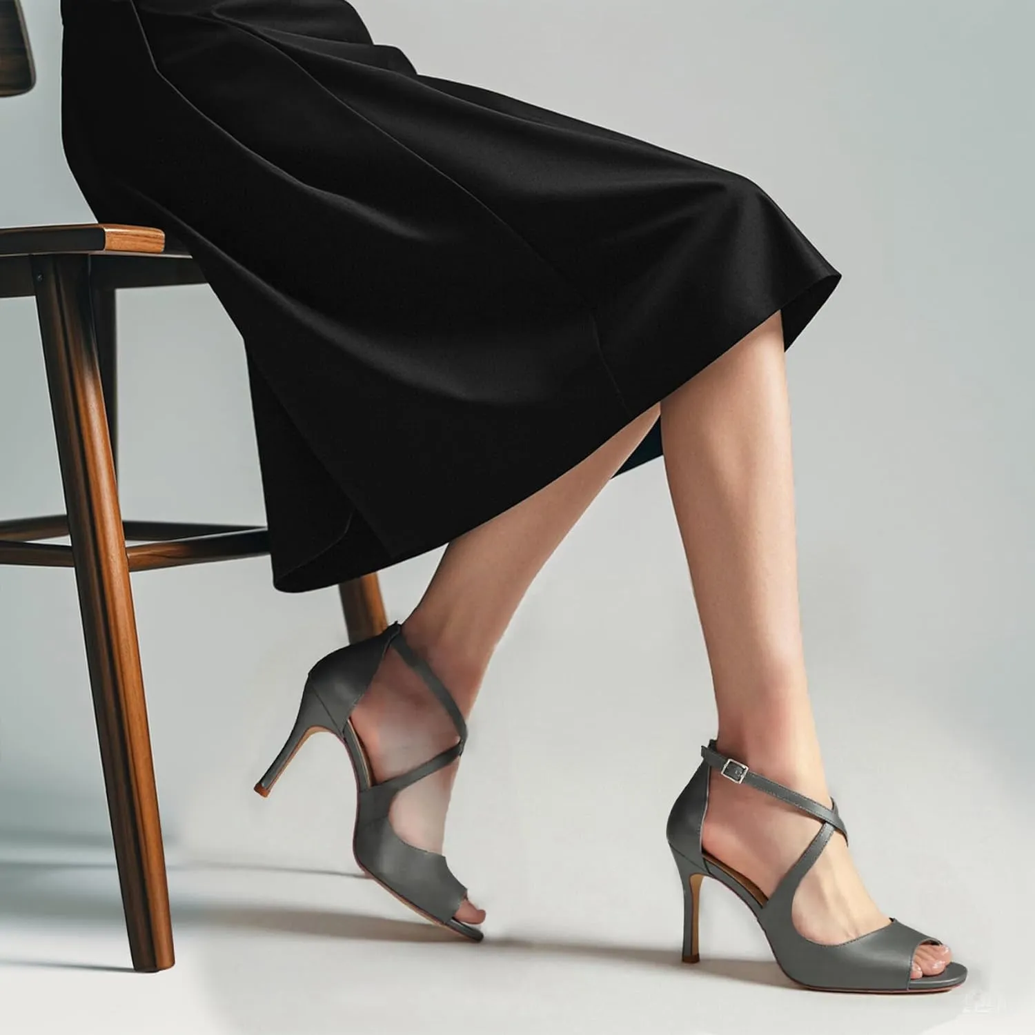 ELEGANTPARK Sandals for Women Peep Toe High Heels Cross Strappy Wedding Evening Dress Shoes Buckle Stain