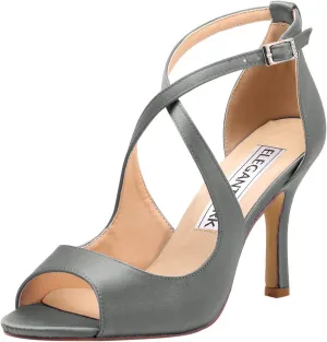 ELEGANTPARK Sandals for Women Peep Toe High Heels Cross Strappy Wedding Evening Dress Shoes Buckle Stain