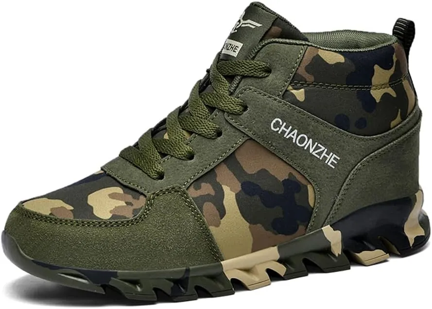 Elevator Shoes for Women Camouflage Female Running Footwear Casual Sneakers Sport Woman Lady Camo Leisure High Shoe 6cm Outdoor Climbing Hiking Girl Hidden Heel Canvas Sneakers Army Green