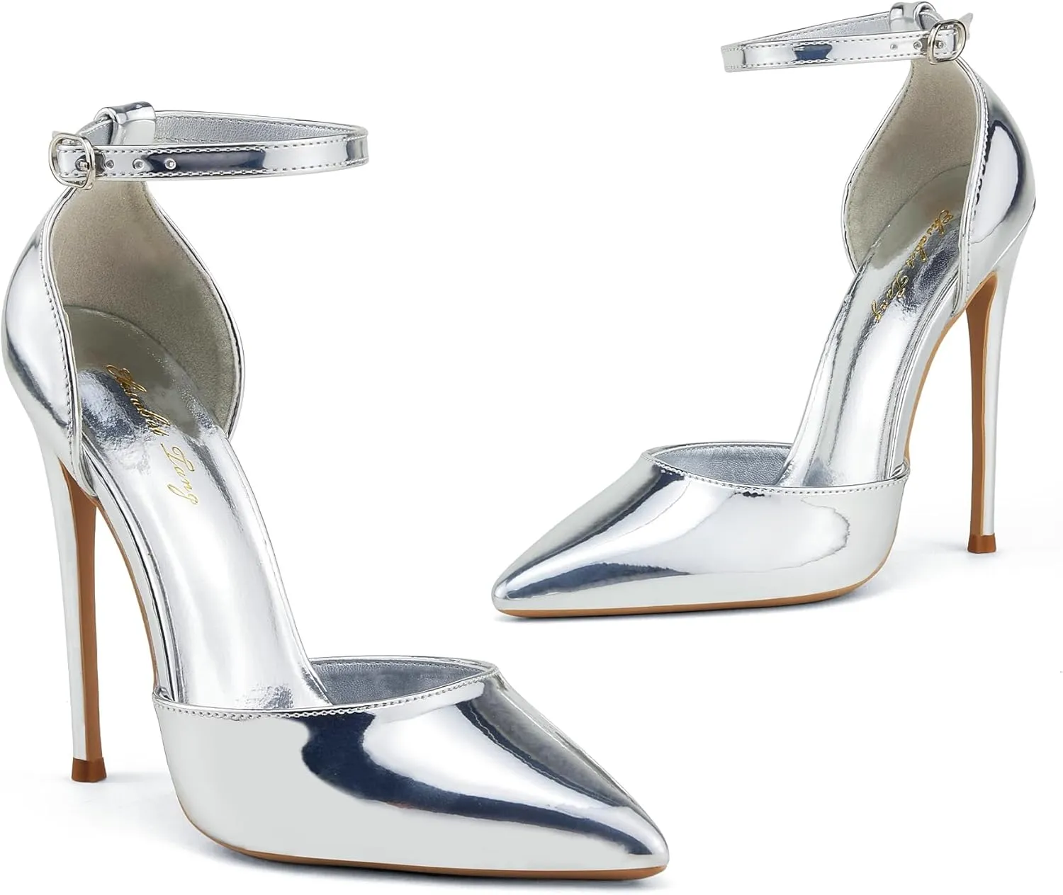 Elisabet Tang High Heels, Women Pumps D'Orsay Ankle Strap Pointed Toe Stiletto Heels Party Wedding Shoes