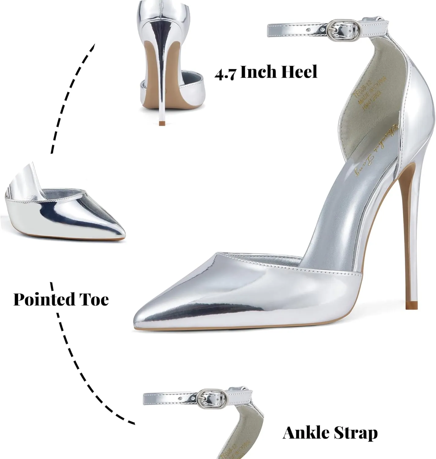 Elisabet Tang High Heels, Women Pumps D'Orsay Ankle Strap Pointed Toe Stiletto Heels Party Wedding Shoes