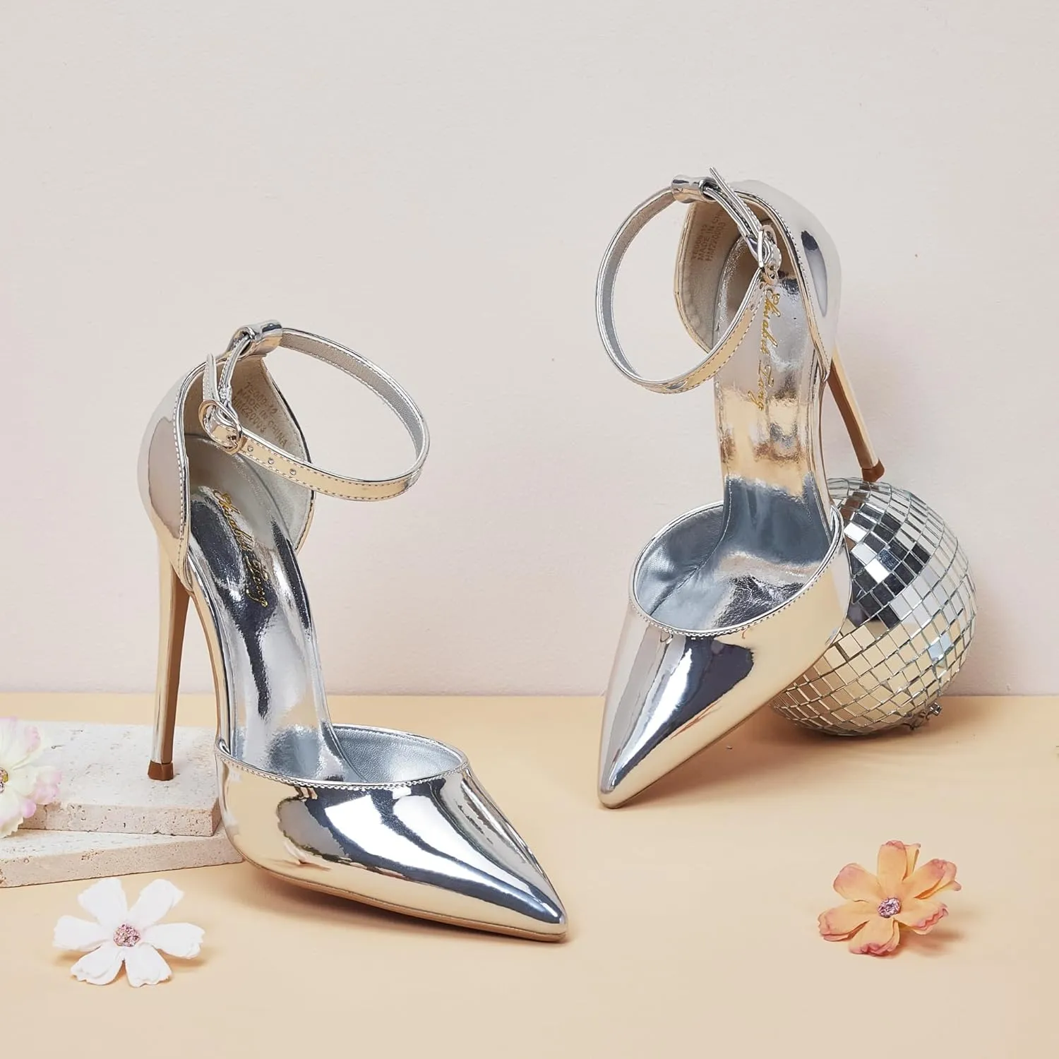 Elisabet Tang High Heels, Women Pumps D'Orsay Ankle Strap Pointed Toe Stiletto Heels Party Wedding Shoes