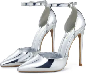 Elisabet Tang High Heels, Women Pumps D'Orsay Ankle Strap Pointed Toe Stiletto Heels Party Wedding Shoes