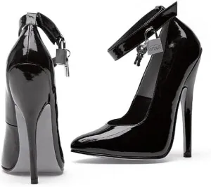 ELLIE 8267 6" Heel Fetish Pump Women's Sandal with Lock & Key, Black