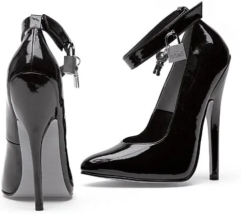 ELLIE 8267 6" Heel Fetish Pump Women's Sandal with Lock & Key, Black