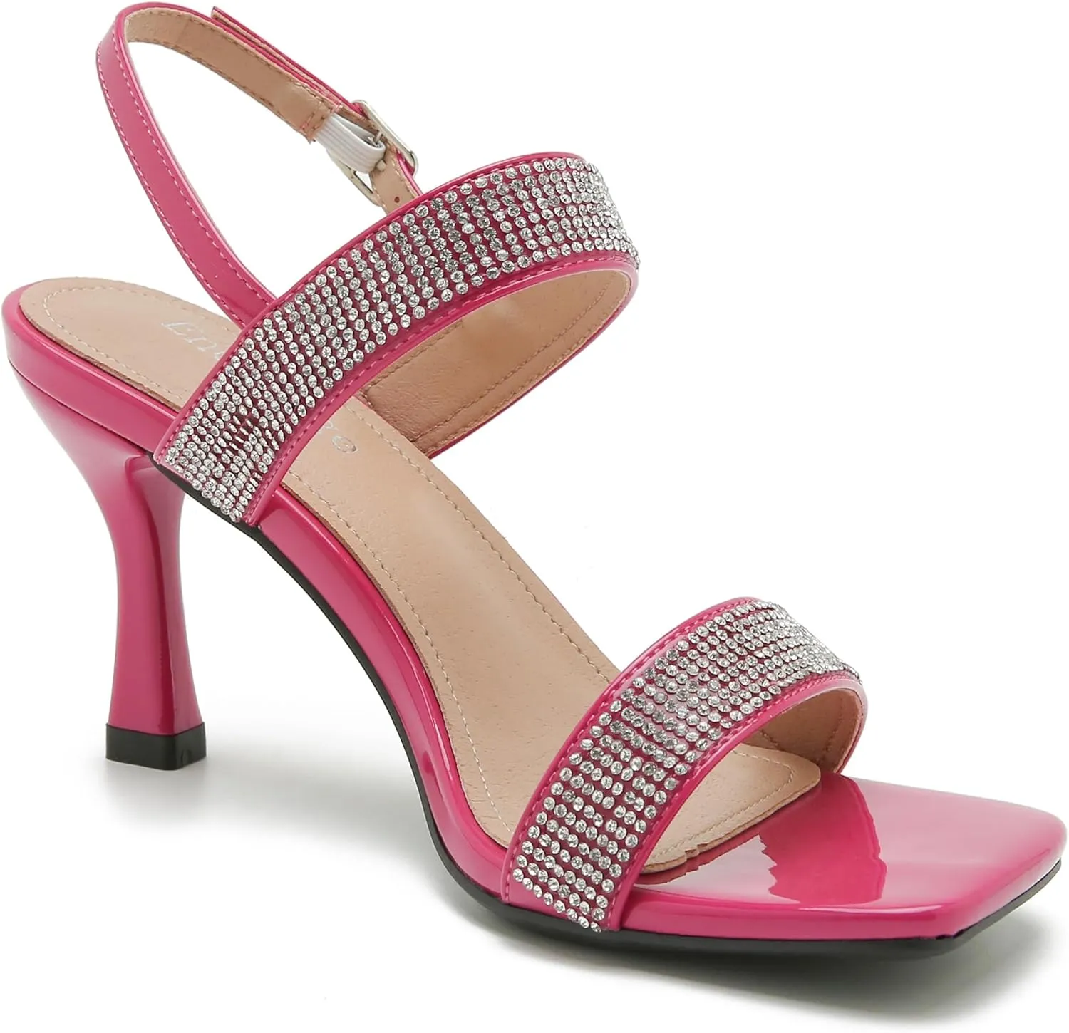Enelauge Women's Strappy Square Toe Rhinestone Stiletto High Heeled Sandals Slingback Heels Summer Wedding Party Dress Shoes