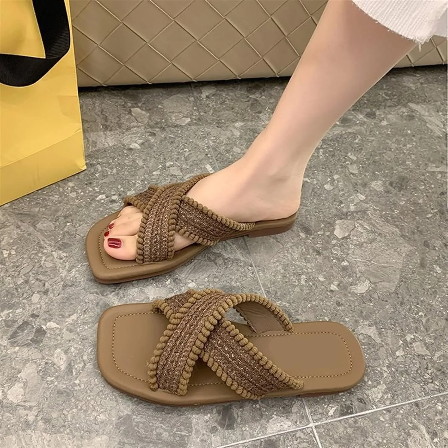 Ethnic style sandals and slippers 2024 summer retro woven cross flat slippers
