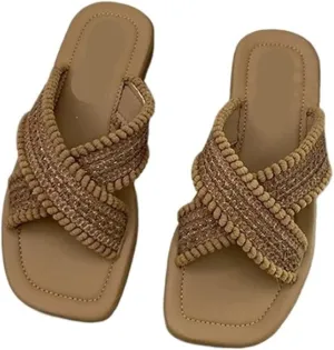 Ethnic style sandals and slippers 2024 summer retro woven cross flat slippers