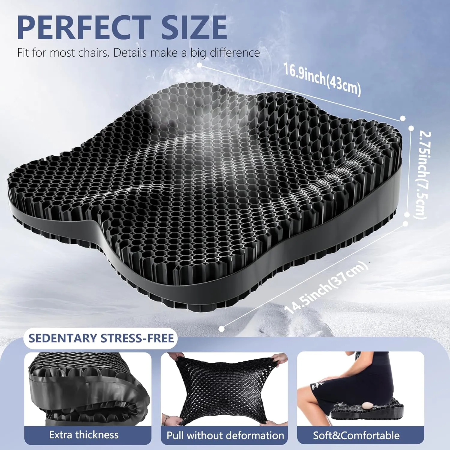 Extra Thicker Kayak Seat Cushion, Waterproof Kayak Gel Seat Cushion for Long Sitting Coccyx Sciatica Pain Relief Boat Cushion Kayak Accessories Pad for Fishing Canoe Rowing Stadium