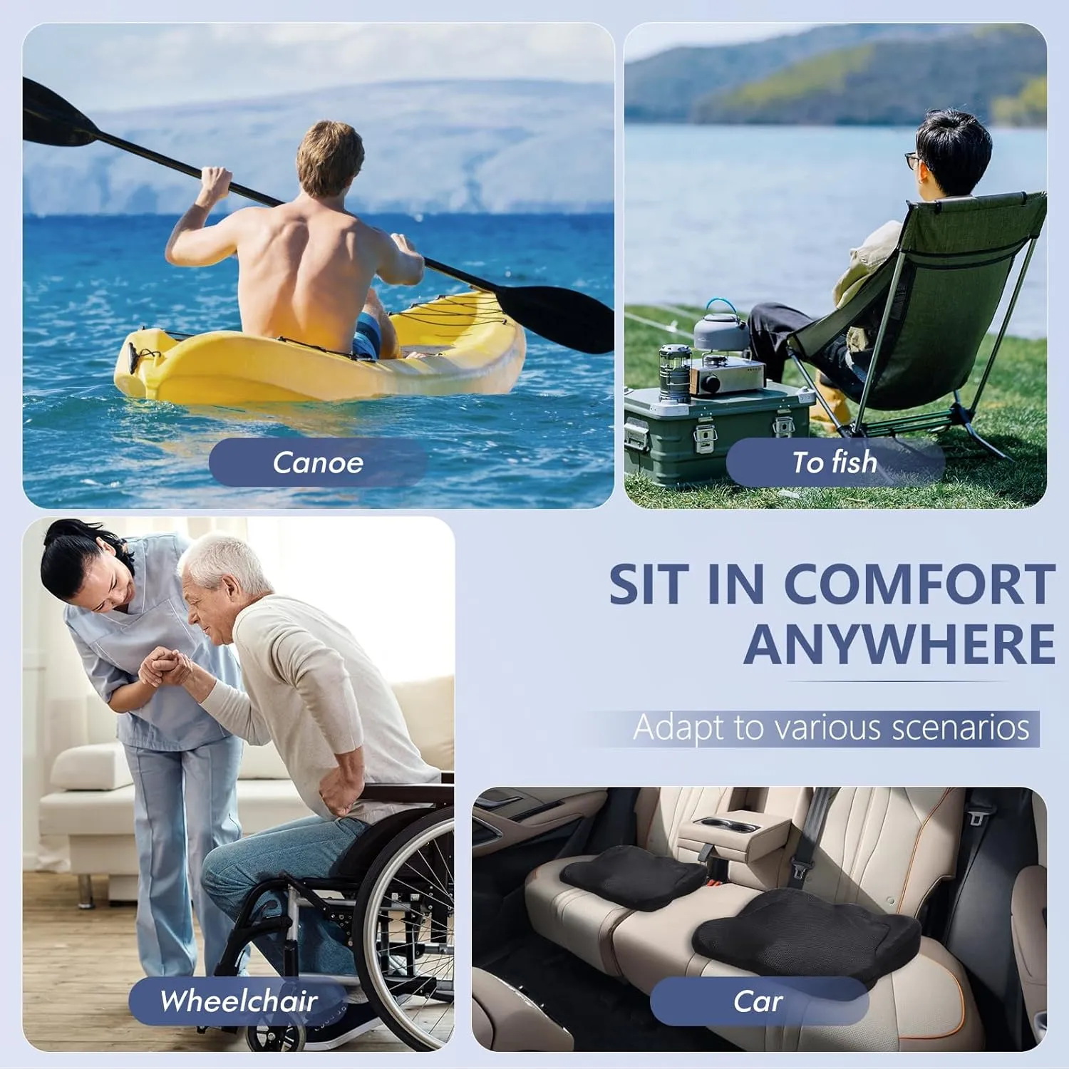 Extra Thicker Kayak Seat Cushion, Waterproof Kayak Gel Seat Cushion for Long Sitting Coccyx Sciatica Pain Relief Boat Cushion Kayak Accessories Pad for Fishing Canoe Rowing Stadium