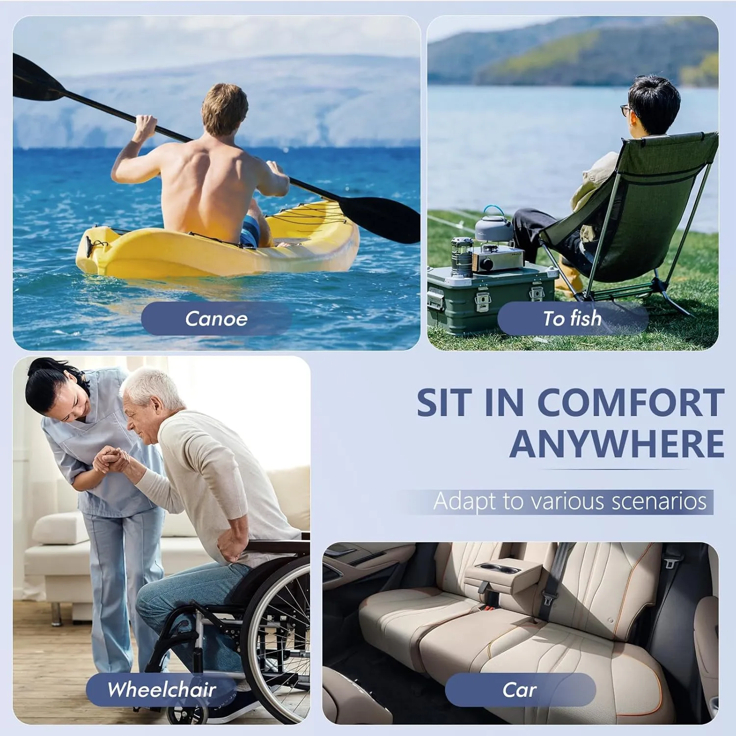 Extra Thicker Kayak Seat Cushion, Waterproof Kayak Gel Seat Cushion for Long Sitting Coccyx Sciatica Pain Relief Boat Cushion Kayak Accessories Pad for Fishing Canoe Rowing Stadium