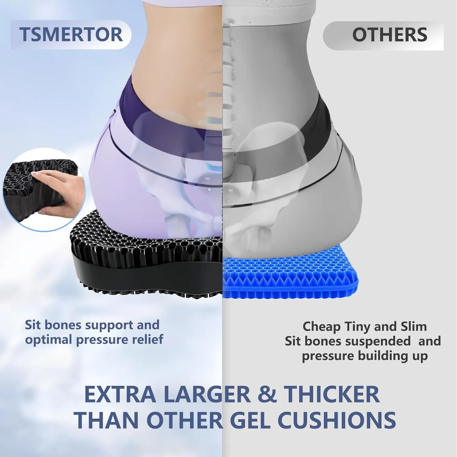 Extra Thicker Kayak Seat Cushion, Waterproof Kayak Gel Seat Cushion for Long Sitting Coccyx Sciatica Pain Relief Boat Cushion Kayak Accessories Pad for Fishing Canoe Rowing Stadium