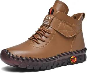 FAIRSOMA Women's Leather High Top Flat Sneakers with Adjustable Strap,Fashion Lightweight Lace Up Loafers Casual Warm Platform Ankle Boot Shoes Comfort Non-Slip Walking Shoes Soft Bottom Mom Shoes​