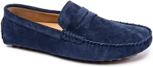 Fashion Suede Penny Loafers for Men Genuine Leather Lightweight Comfortable Breathable Casual Shoes Vegan Anti-Slip Flat Slip-on Round Toe Anti-Skid (Color : Blue, Size : 8.5 D(M) US)