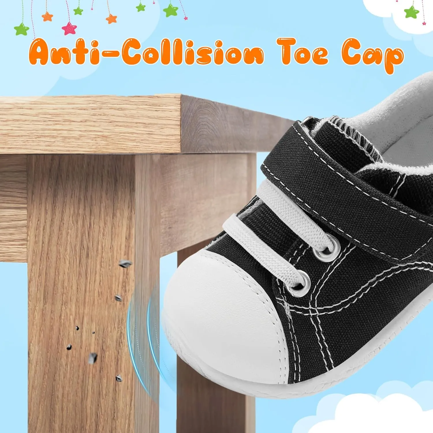 FEETCITY Baby Canvas Shoes Boys Girls Baby First Walking Shoes Infant Crib Shoes Slip On Sneakers
