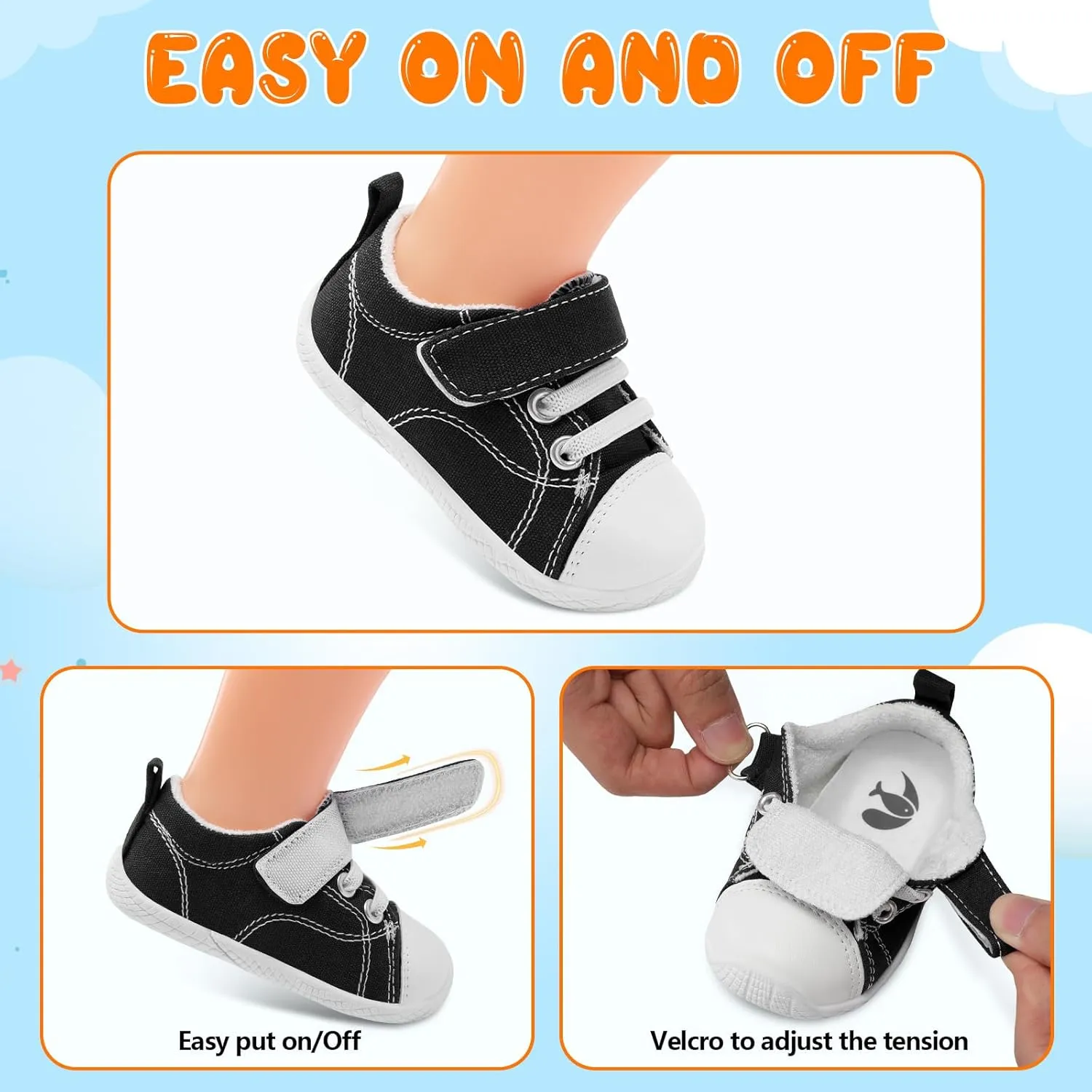FEETCITY Baby Canvas Shoes Boys Girls Baby First Walking Shoes Infant Crib Shoes Slip On Sneakers