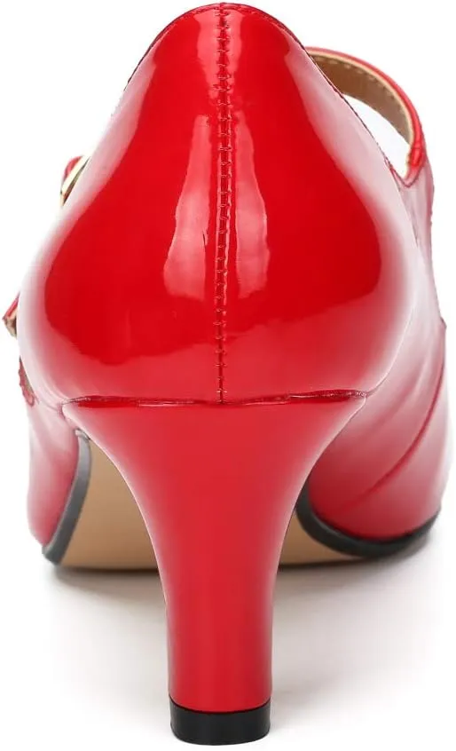 fereshte Women's Men's Mary Jane Hollow Out Round Toe Mid Kitten Heel Pumps Shoes
