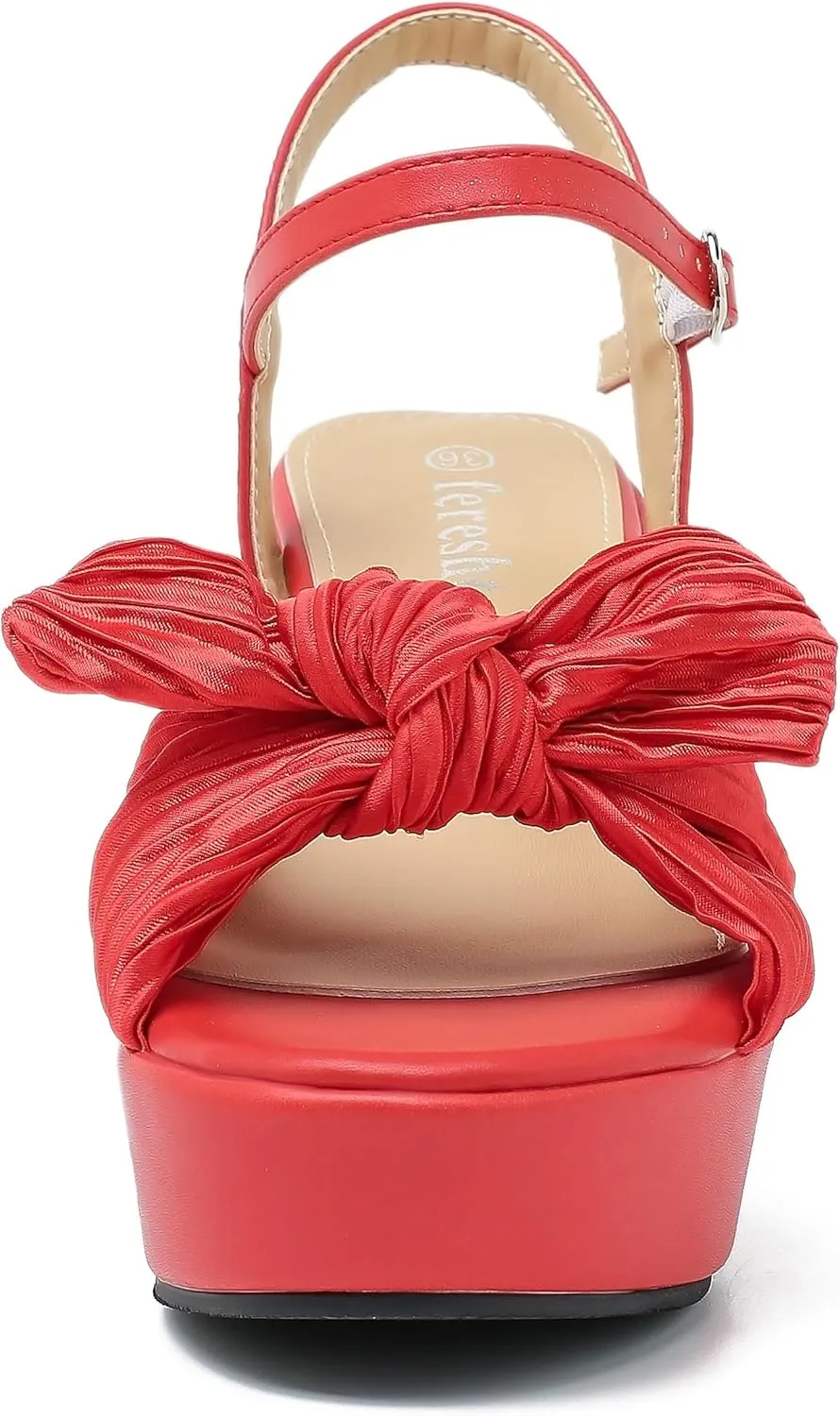 fereshte Women's Pleated Bow Knot Chunky Block Heels Platform High Heel Open Toe Ankle Strap Sandals