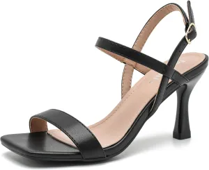 fereshte Womens Strappy Kitten Heels Open Square Toe Sandals Ankle Strap Buckle Slingback 3" Summer Dress Shoes