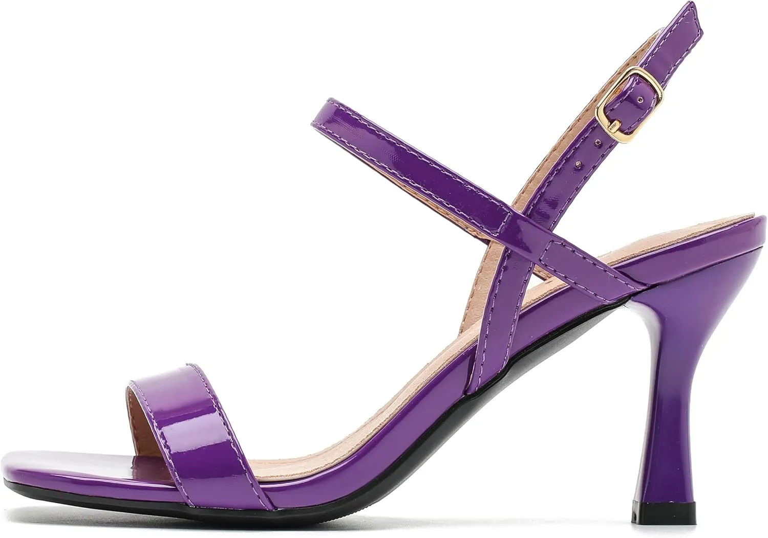 fereshte Womens Strappy Kitten Heels Open Square Toe Sandals Ankle Strap Buckle Slingback 3" Summer Dress Shoes