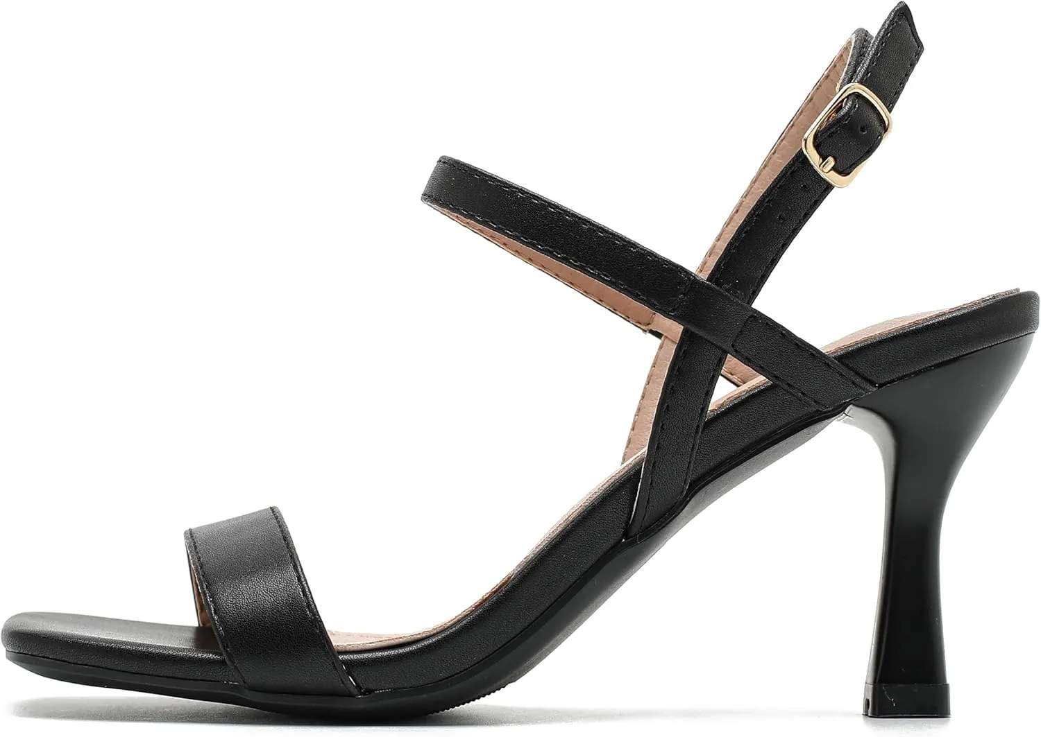 fereshte Womens Strappy Kitten Heels Open Square Toe Sandals Ankle Strap Buckle Slingback 3" Summer Dress Shoes