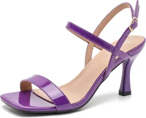 fereshte Womens Strappy Kitten Heels Open Square Toe Sandals Ankle Strap Buckle Slingback 3" Summer Dress Shoes