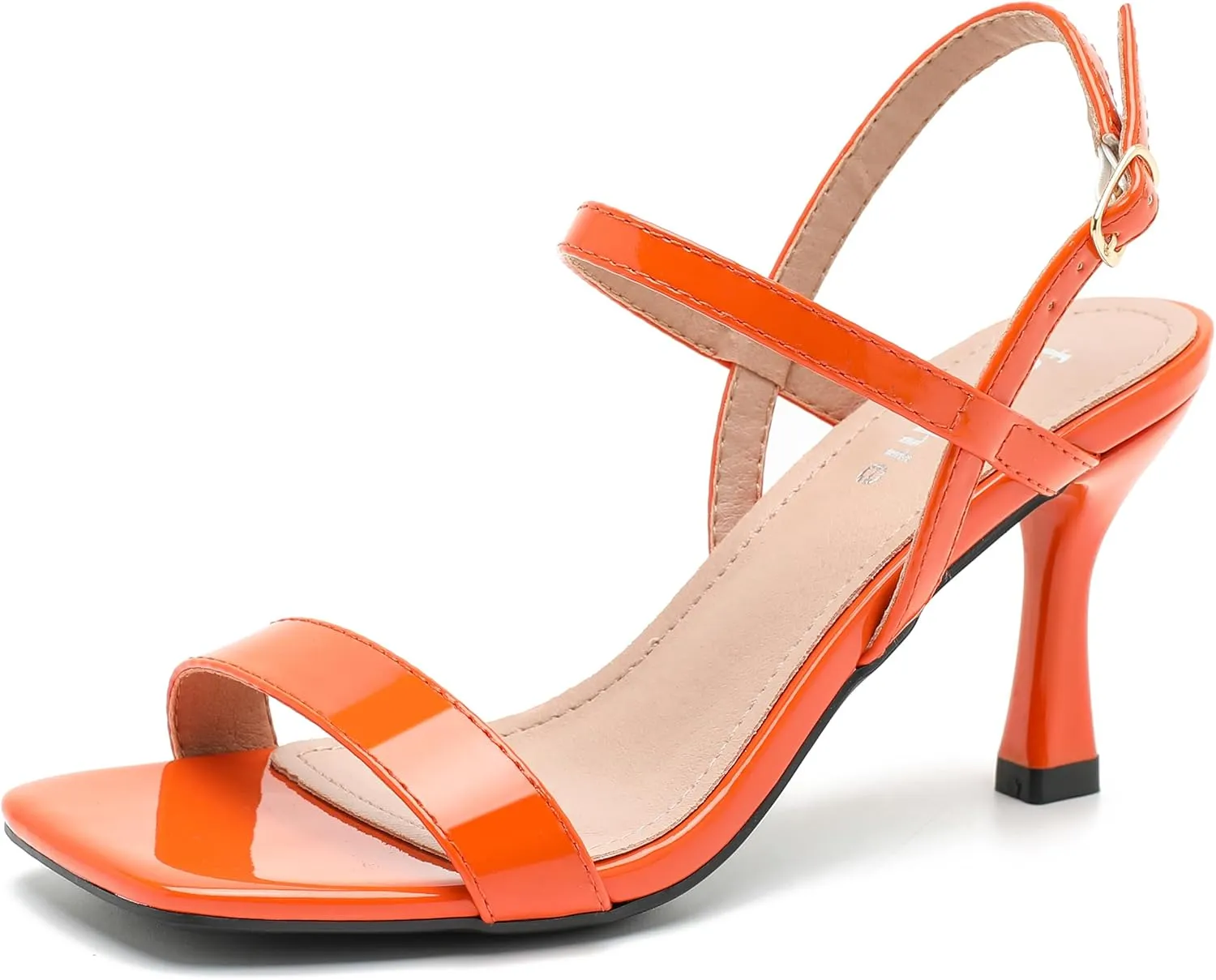 fereshte Womens Strappy Kitten Heels Open Square Toe Sandals Ankle Strap Buckle Slingback 3" Summer Dress Shoes