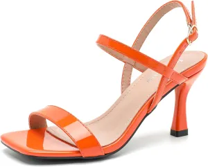 fereshte Womens Strappy Kitten Heels Open Square Toe Sandals Ankle Strap Buckle Slingback 3" Summer Dress Shoes