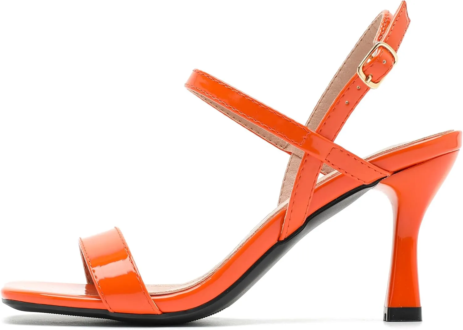 fereshte Womens Strappy Kitten Heels Open Square Toe Sandals Ankle Strap Buckle Slingback 3" Summer Dress Shoes