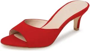 Fericzot Low Heel Mules Slip on Kitten Peep Toe Sandals Dress Pump Slides Backless Slingback Summer Slipper for Women