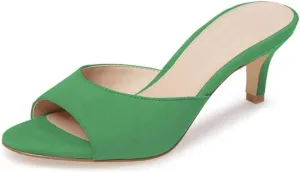 Fericzot Low Heel Mules Slip on Kitten Peep Toe Sandals Dress Pump Slides Backless Slingback Summer Slipper for Women