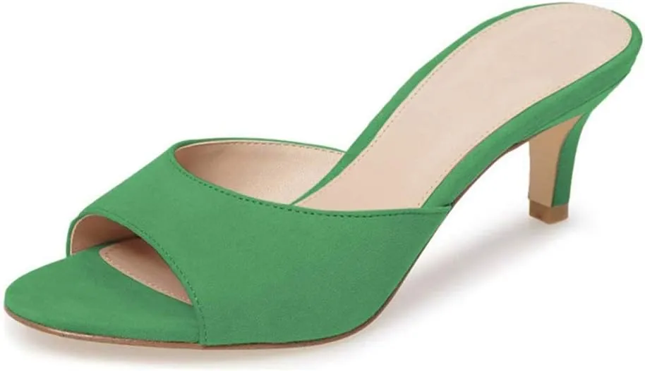 Fericzot Low Heel Mules Slip on Kitten Peep Toe Sandals Dress Pump Slides Backless Slingback Summer Slipper for Women
