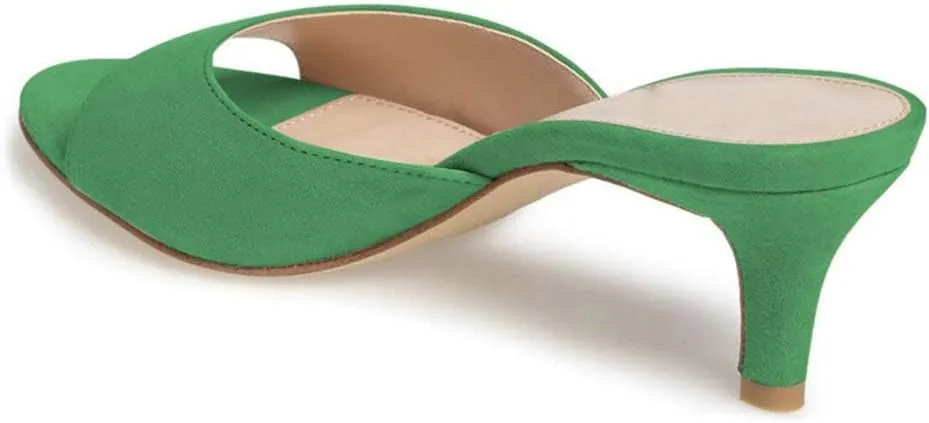 Fericzot Low Heel Mules Slip on Kitten Peep Toe Sandals Dress Pump Slides Backless Slingback Summer Slipper for Women