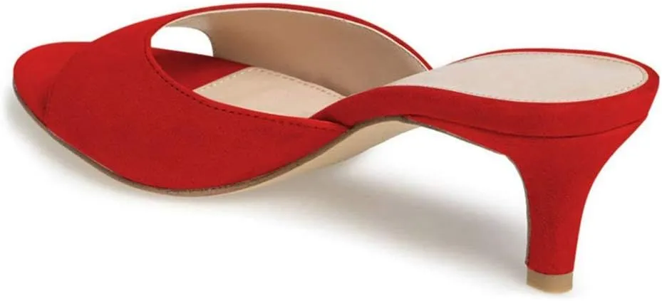 Fericzot Low Heel Mules Slip on Kitten Peep Toe Sandals Dress Pump Slides Backless Slingback Summer Slipper for Women