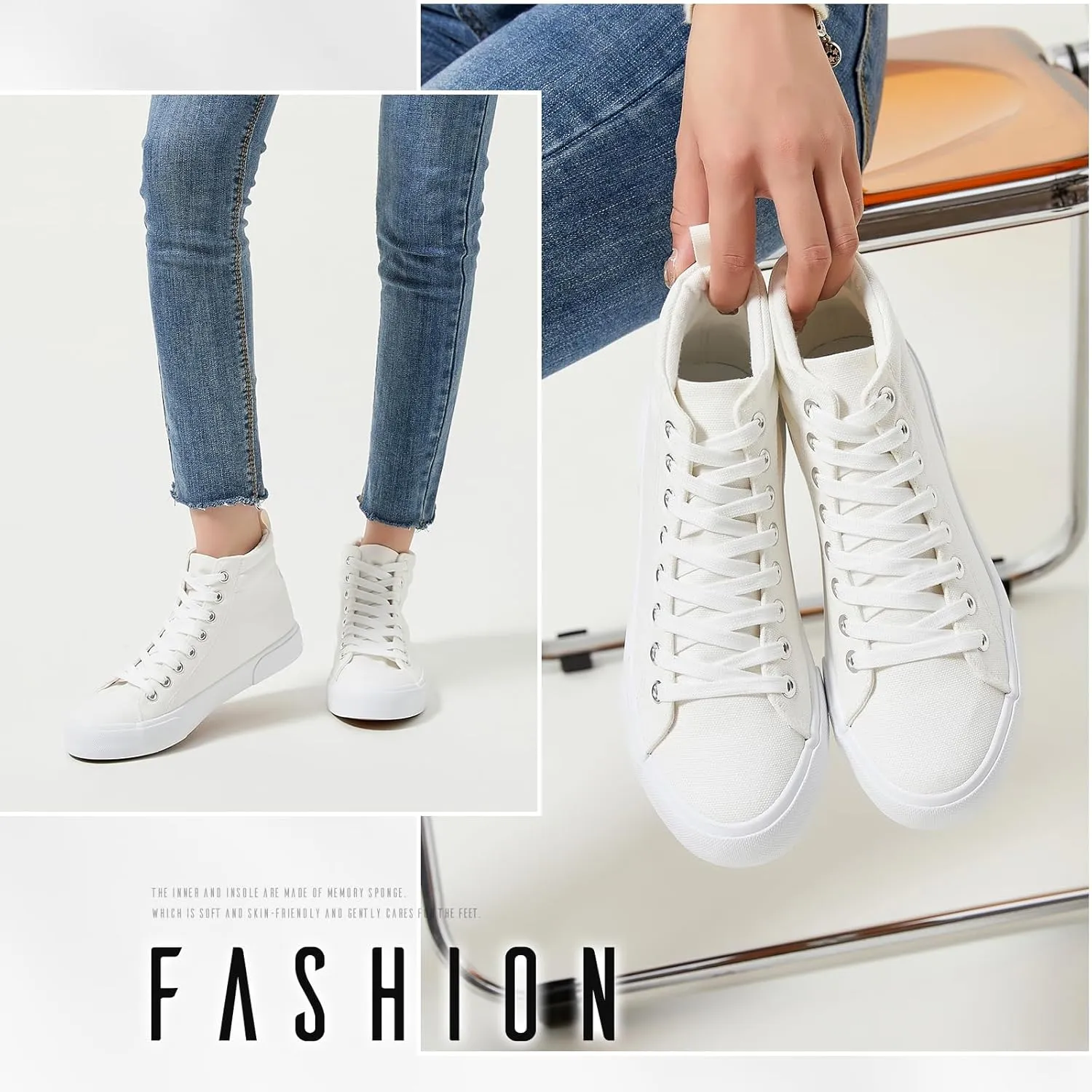FINIWOR Womens High top Sneakers Canvas Shoes Lace up Black Sneakers Casual Shoes for Women
