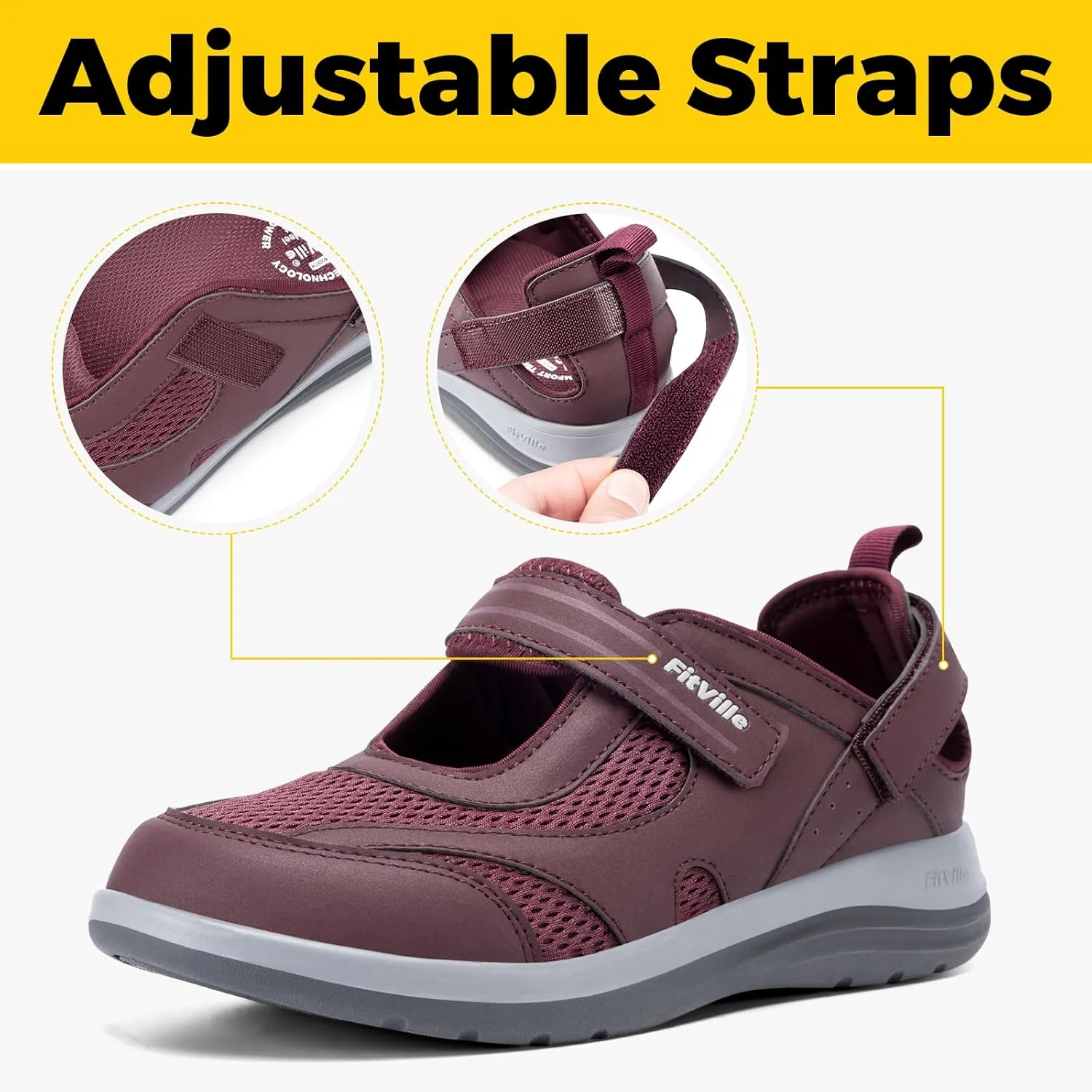 FitVille Diabetic Shoes for Women Extra Wide Width Diabetic Womens Sandals, Walking Shoes with Adjustable Closures Arch Support, Orthopedic Sandals for Flat Feet Heel Pain Relief,Plantar Fasciitis