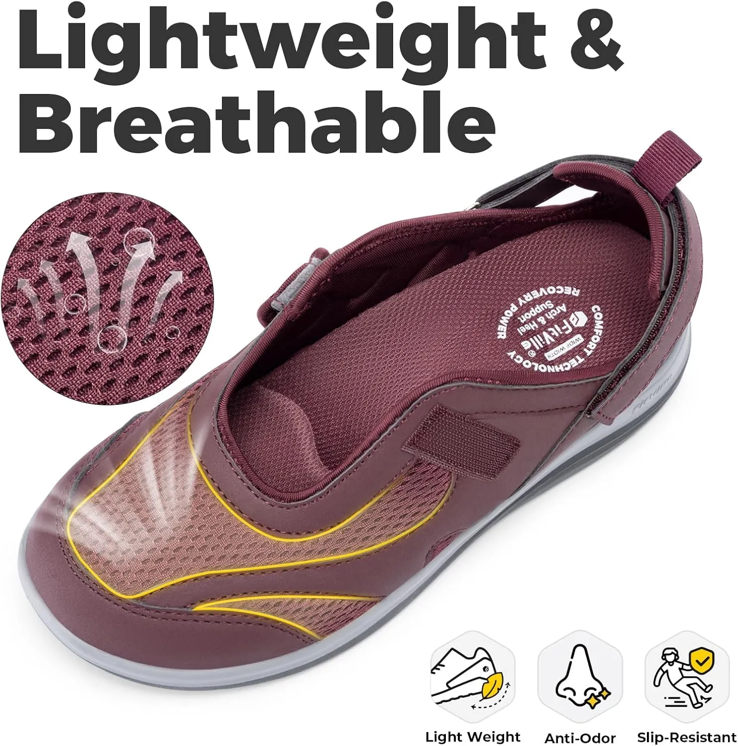 FitVille Diabetic Shoes for Women Extra Wide Width Diabetic Womens Sandals, Walking Shoes with Adjustable Closures Arch Support, Orthopedic Sandals for Flat Feet Heel Pain Relief,Plantar Fasciitis