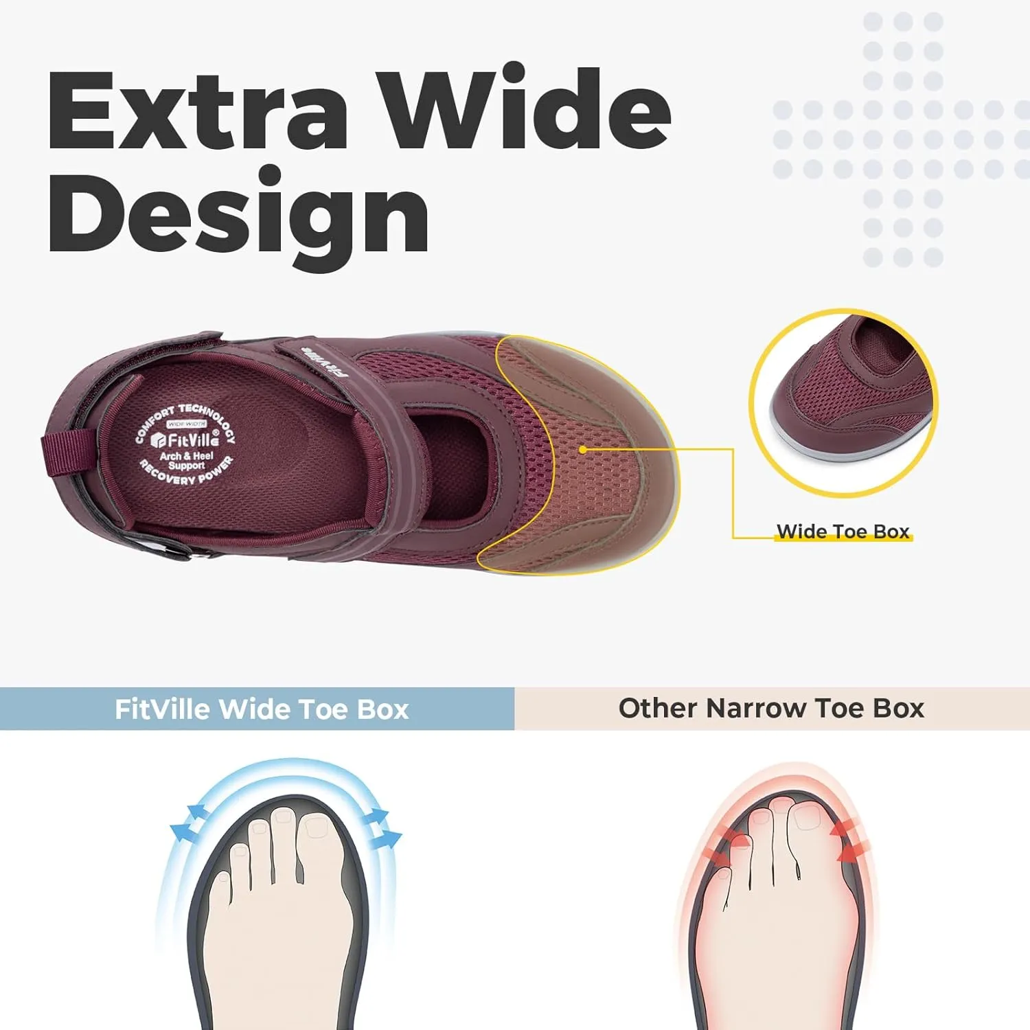 FitVille Diabetic Shoes for Women Extra Wide Width Diabetic Womens Sandals, Walking Shoes with Adjustable Closures Arch Support, Orthopedic Sandals for Flat Feet Heel Pain Relief,Plantar Fasciitis