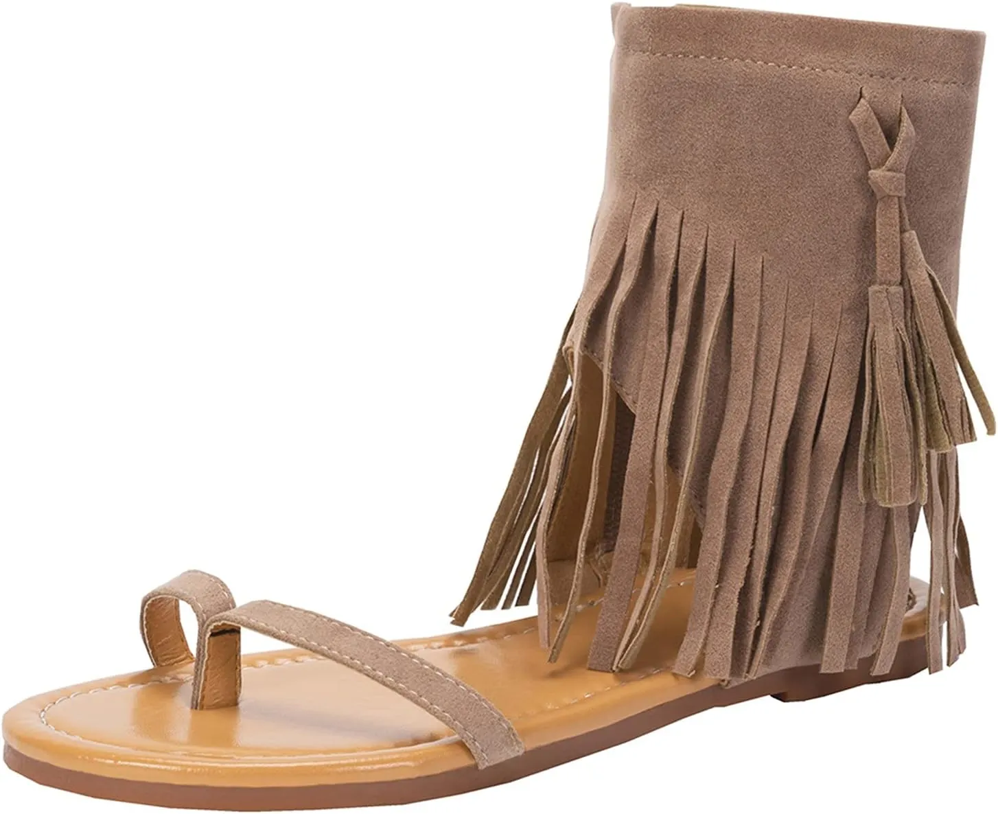 Flat Sandals for Women Gladiator Suede Fringe Open toe Falt Zip Up Flat Sandals Women Flat Dress Sandals for Women