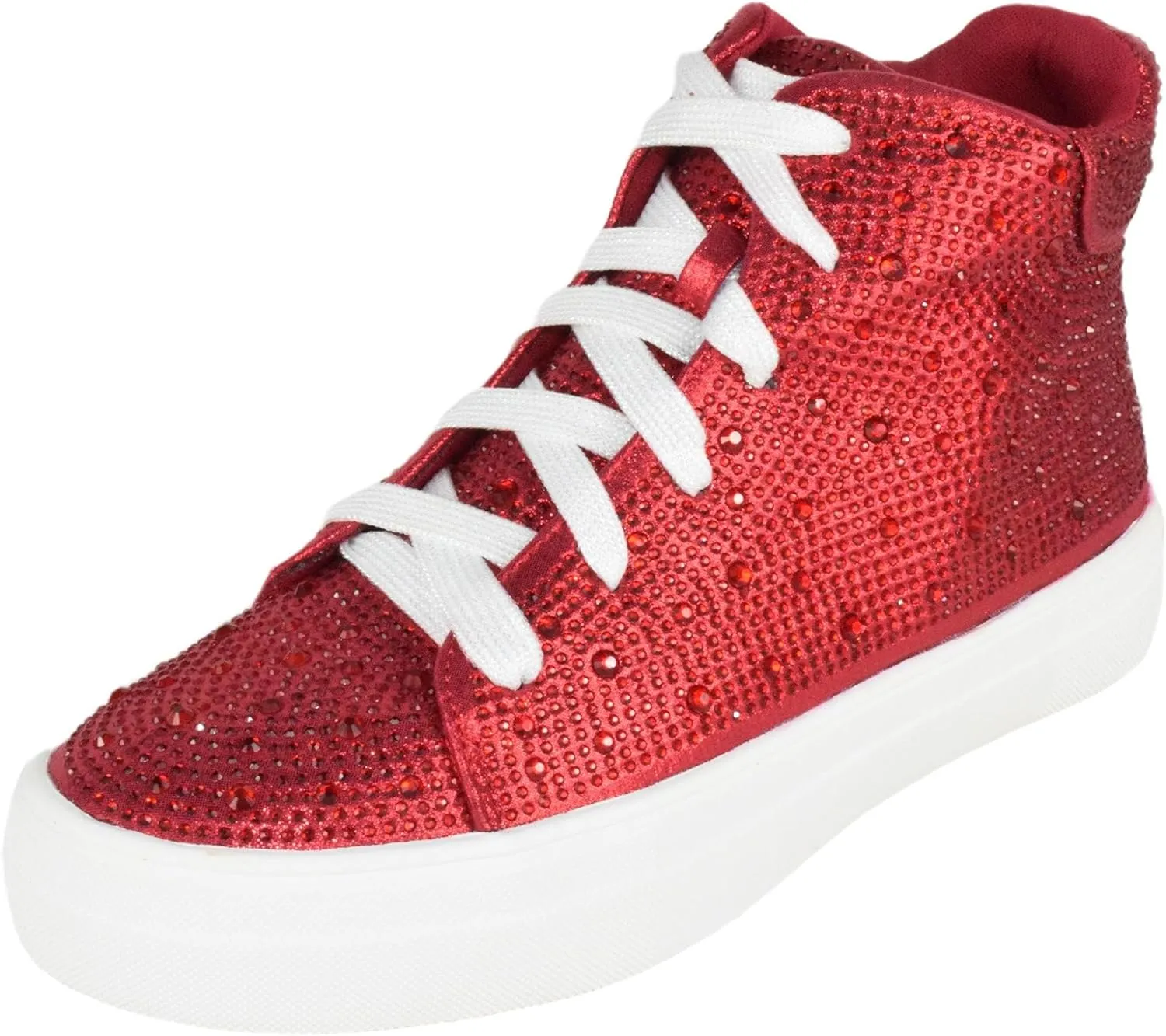 Flat Women High Top Sneakers Chelsea Shoes Lace Up White Sole Rhinestone Bling DOLCE-77