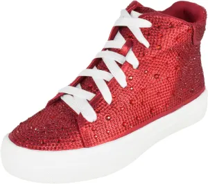 Flat Women High Top Sneakers Chelsea Shoes Lace Up White Sole Rhinestone Bling DOLCE-77
