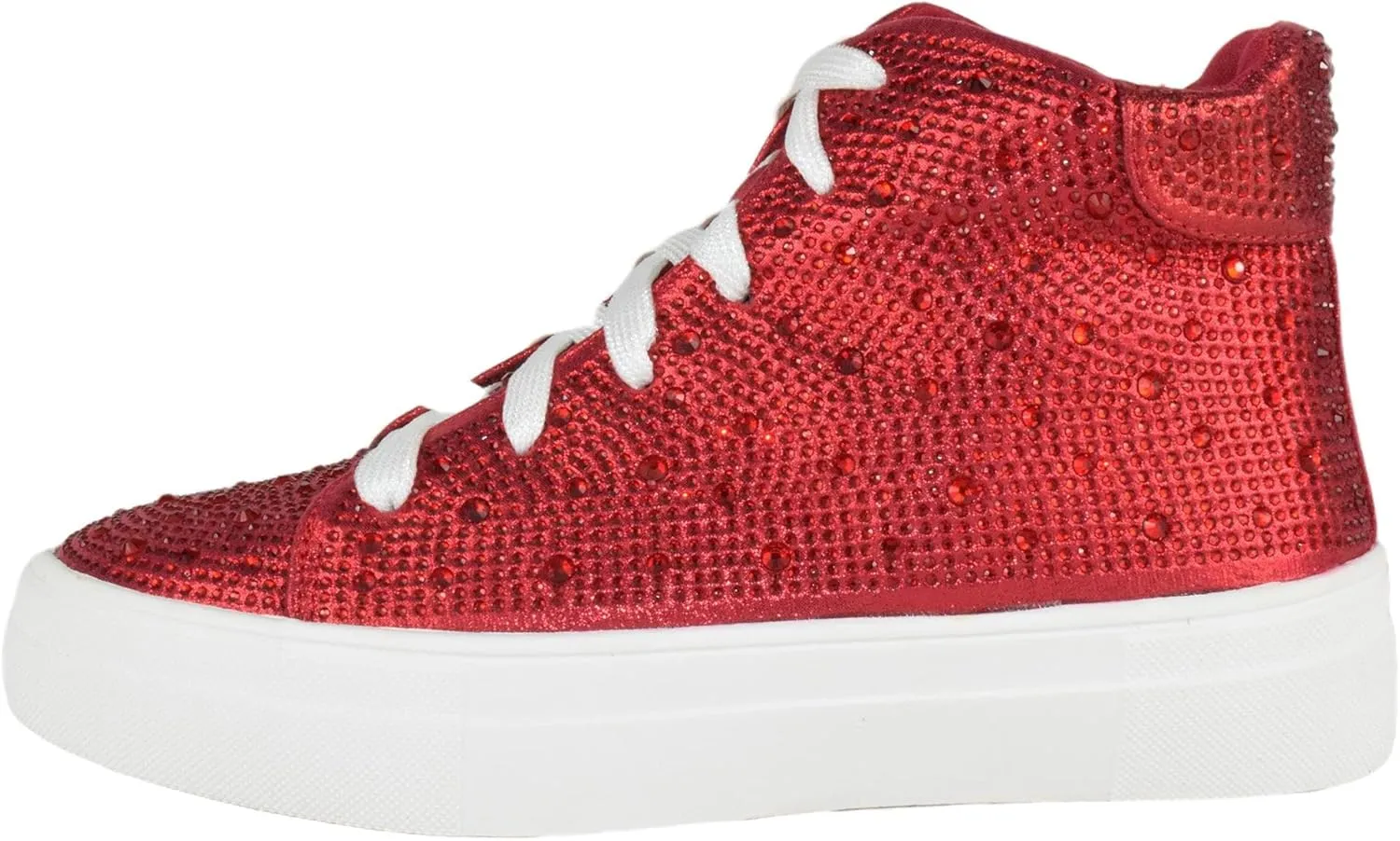 Flat Women High Top Sneakers Chelsea Shoes Lace Up White Sole Rhinestone Bling DOLCE-77