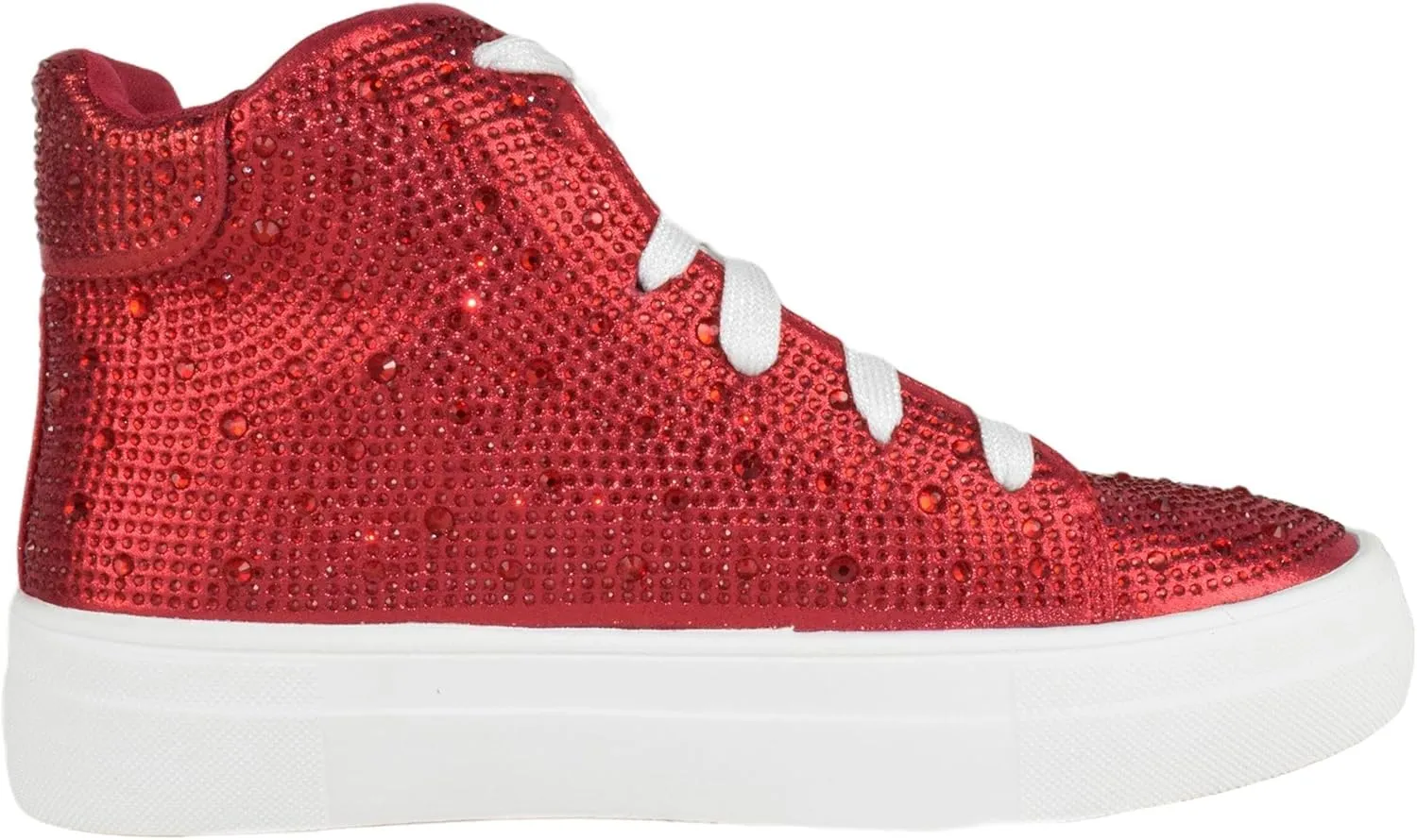 Flat Women High Top Sneakers Chelsea Shoes Lace Up White Sole Rhinestone Bling DOLCE-77