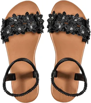 Floerns Women's Floral Elastic Ankle Straps Slipper Summer Beach Flat Sandals