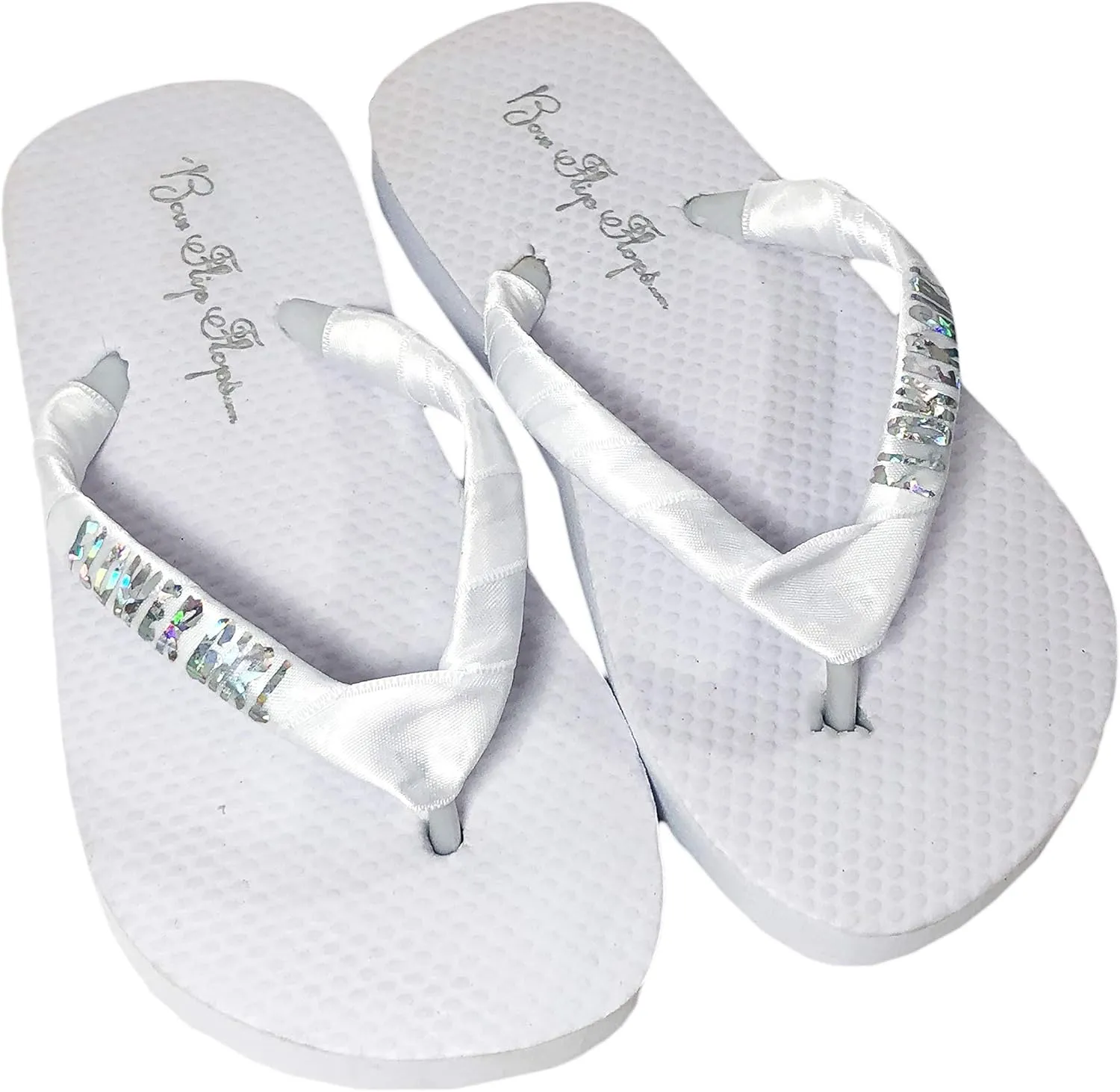 Flower Girl Glitter and Satin Flip Flop Sandals - Toddler, Little Girl, Big Girl Sizes