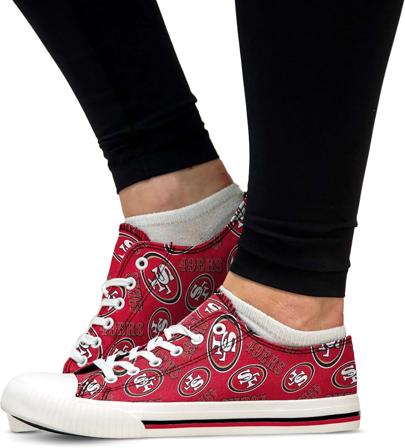 FOCO Women's NFL Team Logo Ladies Fashion Repeat Print Low Top Canvas Sneakers Shoes