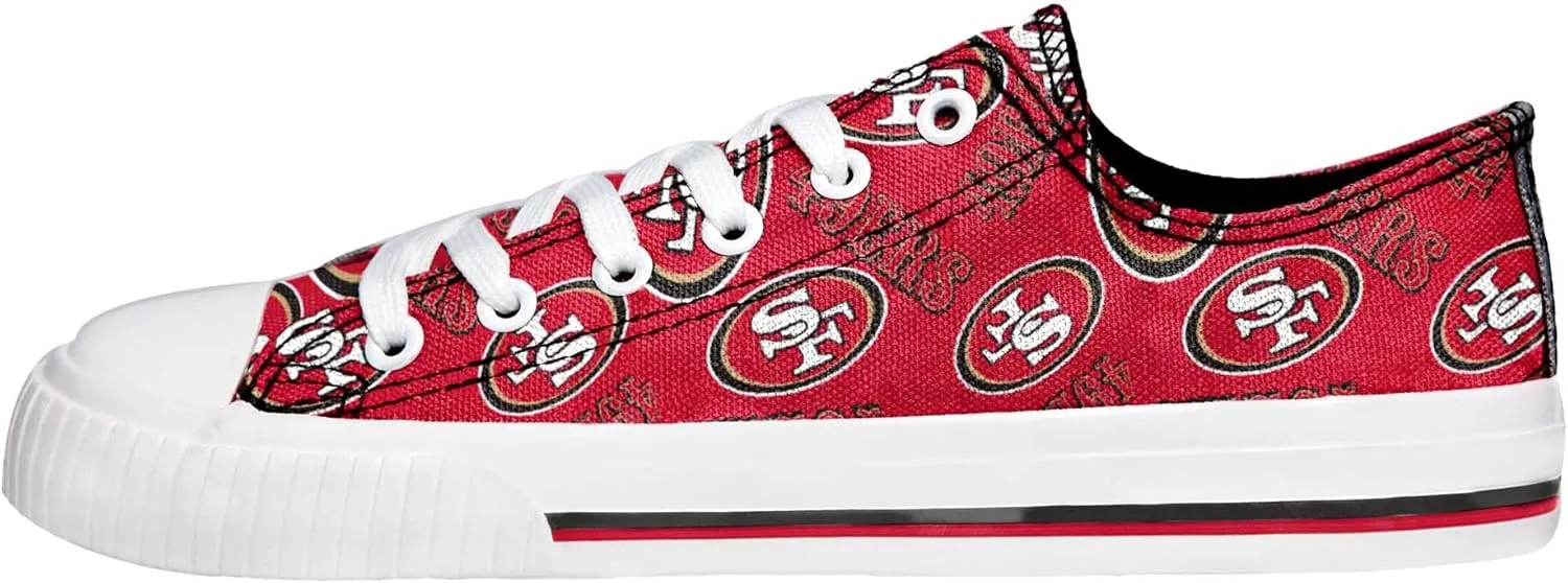 FOCO Women's NFL Team Logo Ladies Fashion Repeat Print Low Top Canvas Sneakers Shoes
