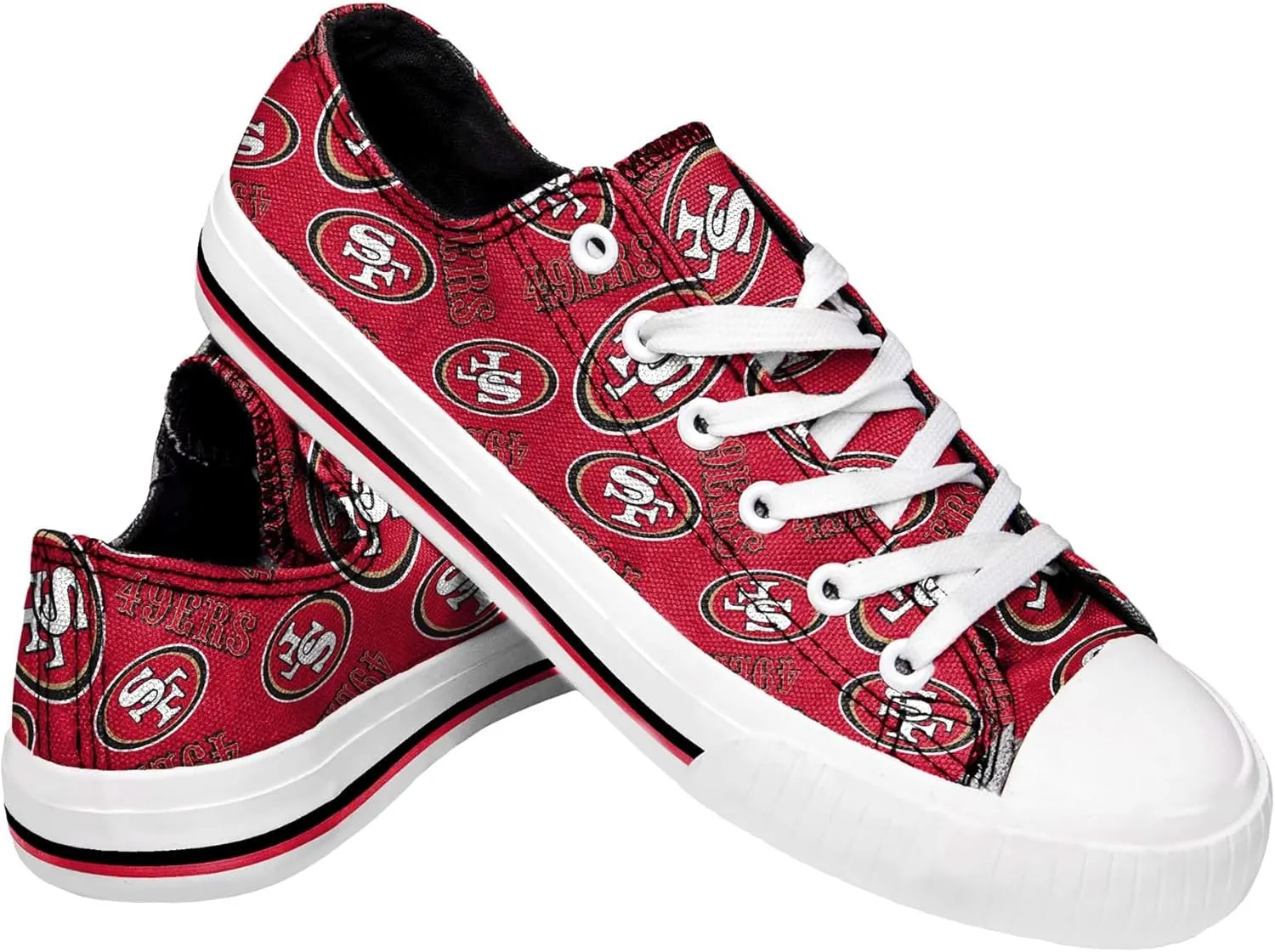 FOCO Women's NFL Team Logo Ladies Fashion Repeat Print Low Top Canvas Sneakers Shoes