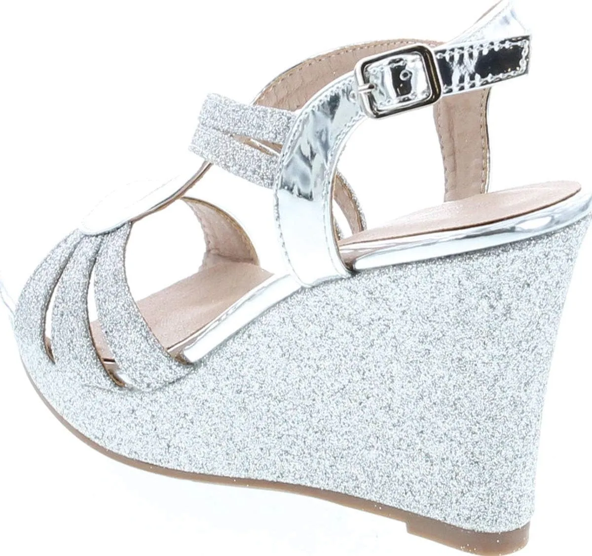Forever Link Women's Glitter Strappy Wrapped Wedge Heel Platform Sandals