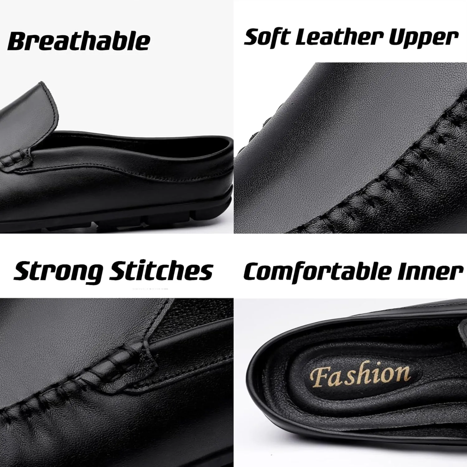 FOTN Kelibasi Mens Handmade Leather Slip-On Mules Comfortable Soft Backless Slippers Summer Casual Walking Driving Sandals Half Loafers